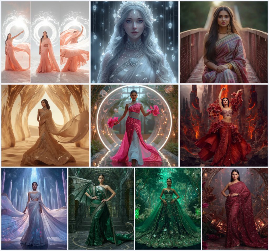 Artistic prompt for gemini highlighting Coral Peach Chanderi | saree prompt for gemini girl instagram — AI image prompt
