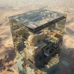Billionaire Glass Fortress Above Infinite Desert Mirrors | ai prompt text generator