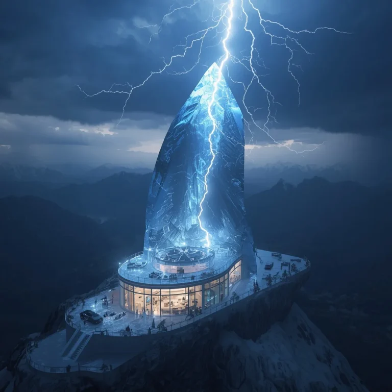 Billionaire Observatory Built Inside Giant Frozen Lightning Bolt | instagram prompt for pic — AI image prompt
