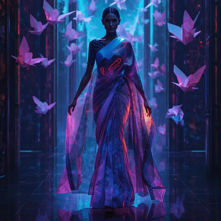 Cyber Origami Crystal Plasma Galaxy Saree with Multiverse Core Fabric | traditional saree prompt pdf — AI image prompt