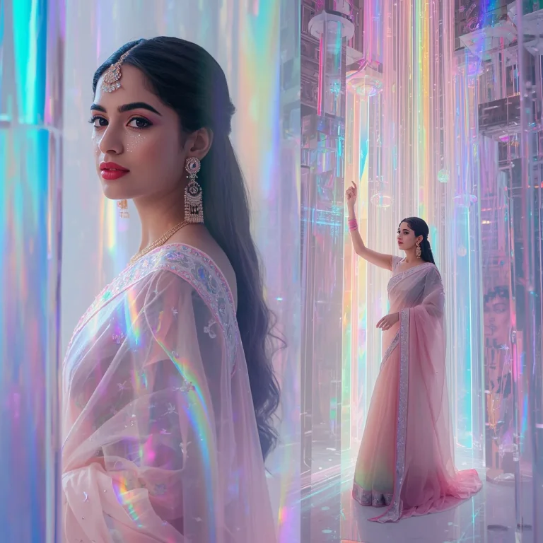 Festive Pastel Saree Aurora Prism Cascade Collage | Spectrum Flow Motion Prompt | trending prompt — AI image prompt