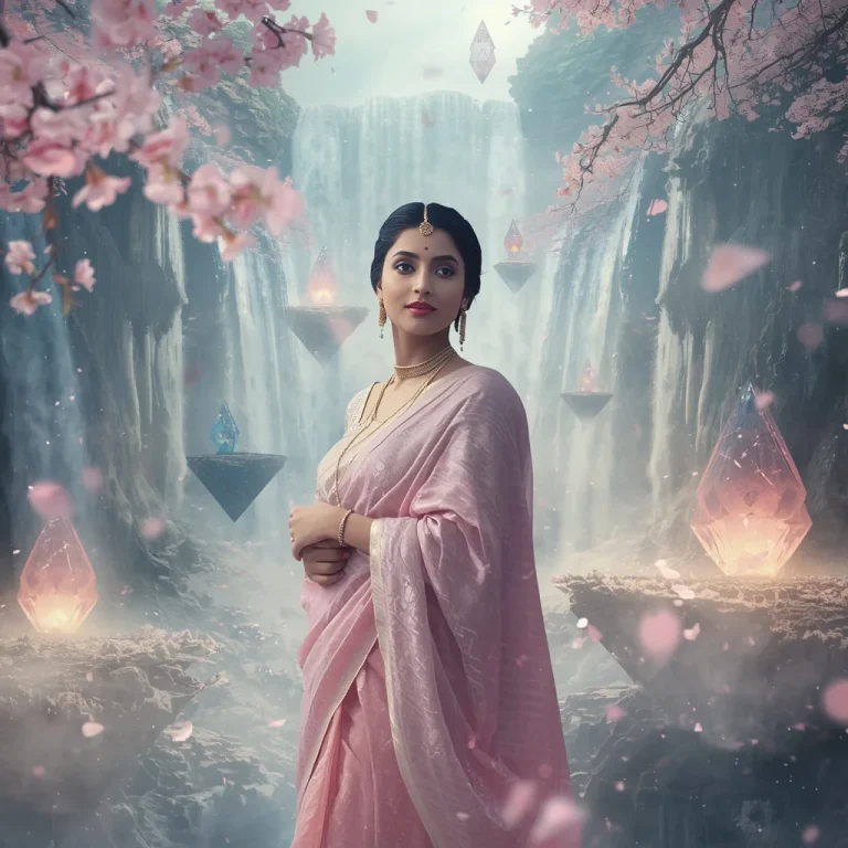 Festive Pastel Saree Celestial Diamond Sakura Waterfalls Collage Premium Cinematic | traditional saree prompt pdf — AI image prompt
