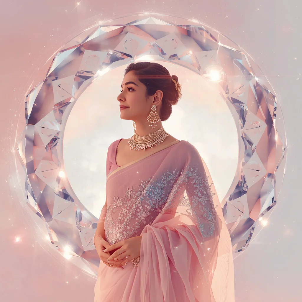Festive Pastel Saree Cosmic Prism Reflection Universe Collage Cinematic | prompt for girls trending — AI image prompt