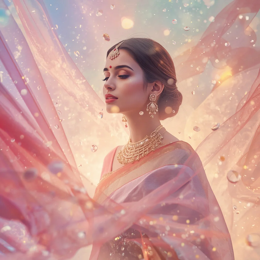Festive Pastel Saree Dream Silk Reflection Chamber Collage Cinematic | chatgpt photo editing prompts trending instagram download — AI image prompt