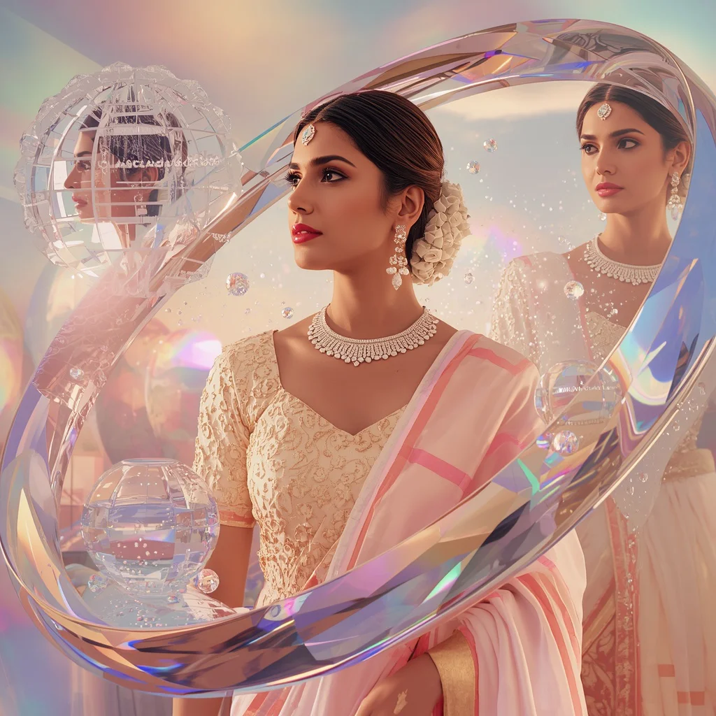 Festive Pastel Saree Reflective Orbit Crystal Temple Collage Luxury | chatgpt prompt — AI image prompt