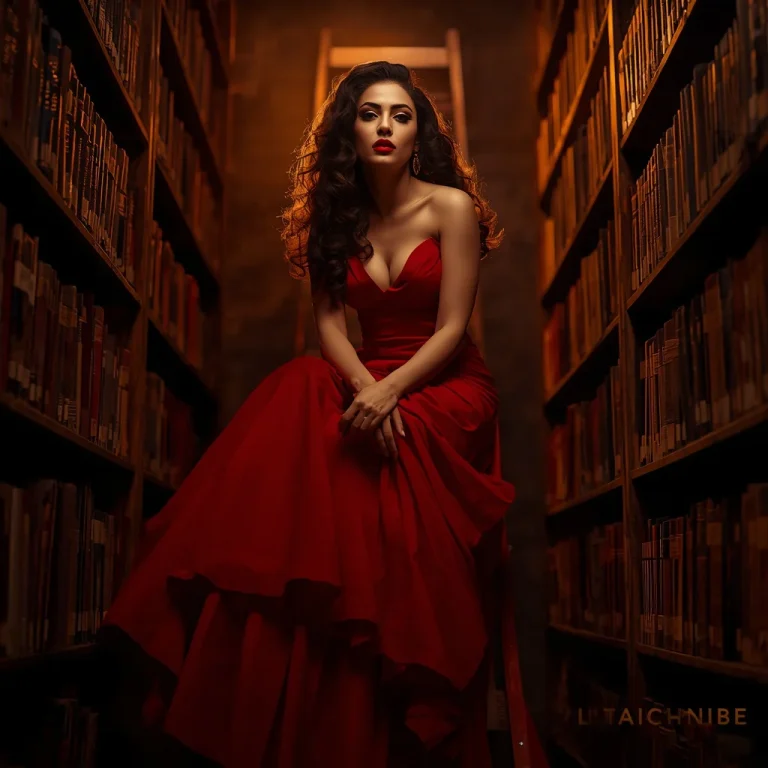Fiery Passionate Red in Vintage Library | trending photo editing prompt — AI image prompt