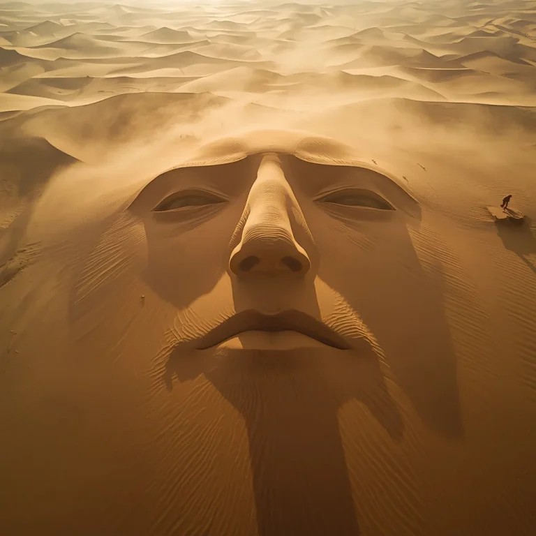 Human Face Emerging From Folded Desert Dunes | dp ai prompt — AI image prompt