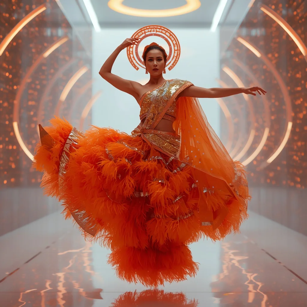 Neon Phoenix Orbit Saree with Fire Halo Corridor | new instagram trend prompt for girl love — AI image prompt