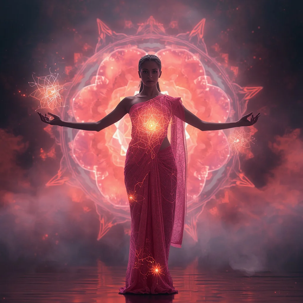 Neural Lotus Phoenix Saree with Sacred Reactor Bloom Galaxy Core | traditional prompt for gemini ai girl instagram — AI image prompt