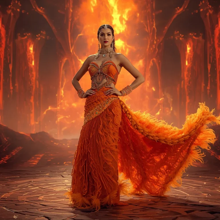Solar Flare Phoenix Surge Saree with Ember Crystal Nexus City | gemini saree prompt for women — AI image prompt