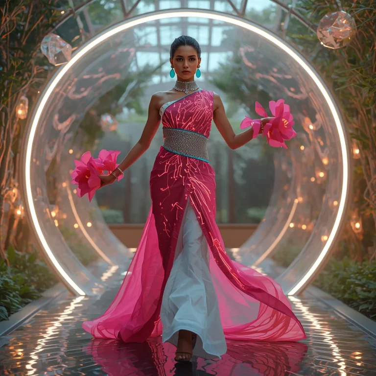 Techno-Organic Bloom Circuit Saree with Living Circuit Megagarden | prompt for ai image editing — AI image prompt