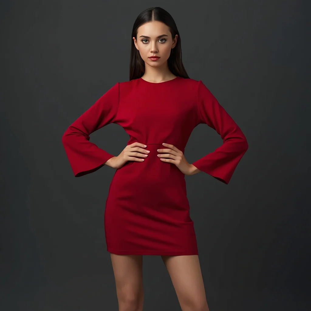 Beautiful Girl in Latest Glamorous Crimson Party Dress — AI image prompt